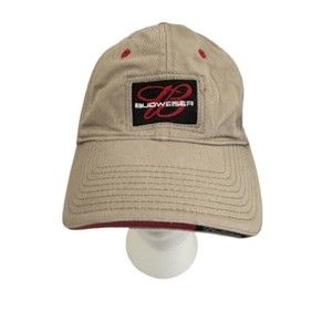 Vintage Budweiser Hat Cap Strap Back Beer Dad Baseball Khaki Tan Alcohol Mens